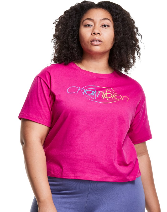 Camiseta Champion Mujer - Plus Lightweight Cropped Rainbow Logo ( Rosas ) 2105936-DK